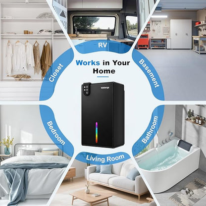 Dehumidifier for Home up to 1000 sq. ft, Small Quiet Dehumidifier with Drain Hose, 98oz Water Tank, Auto Shut Off & 7-Color Ambient Light, for Bedroom, Bathroom, Basement, Living Room (Black)