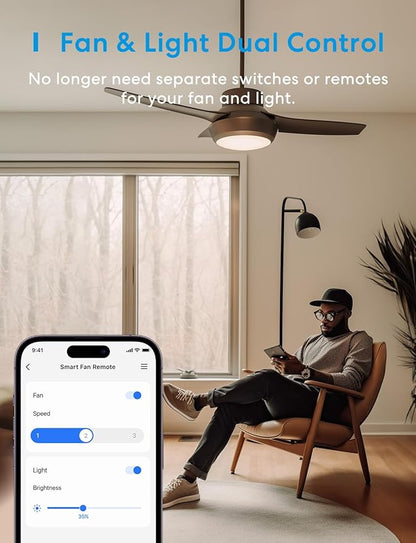 meross Smart Ceiling Fan Control & Dimmer Light Switch, Works w/Apple HomeKit, Alexa, Google & SmartThings, 4-Speed Fan Control, 2.4G Wi-Fi Fan and Light Switch Combo, Neutral Wire Needed, Single Pole