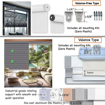 HILADUO Customized Solar Screen Roller Shade Blinds with Remote-Controlled Motorized Operation, Moderate Visibility Fabric, Made in The USA