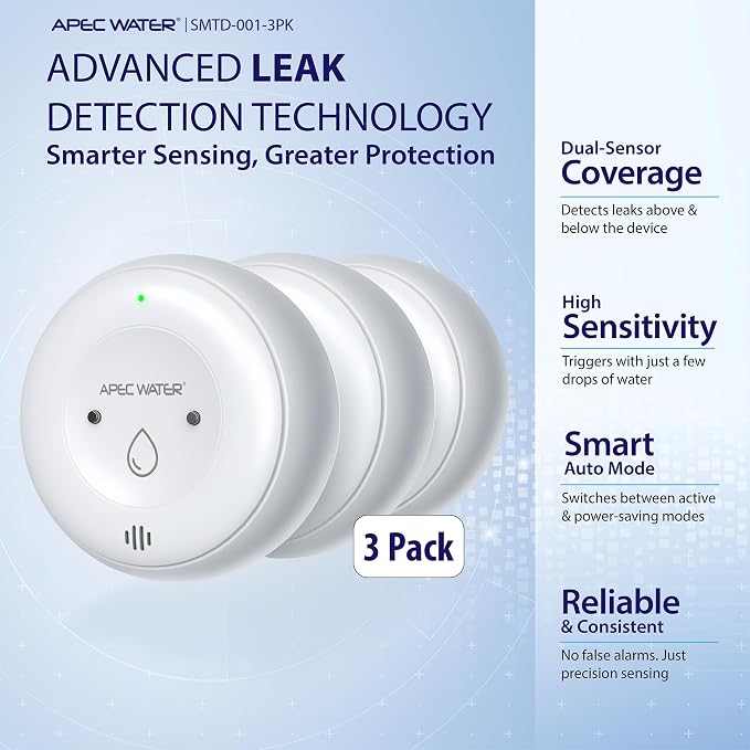 APEC Water WiFi Water Leak Detector, Dual Sensor, Pack of 3