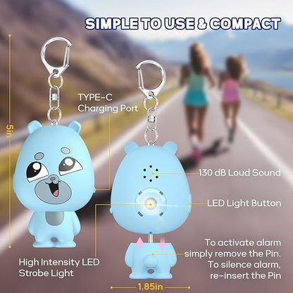 Rechargeable Personal Alarm for Women – 130dB Loud Emergency Alarm Keychain with Strobe Light, Self-Defense Safety Alarm with Low Battery Alert for Women, Kids & Seniors