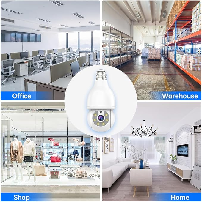 EVERSECU HD 2K 3.0MP Wireless Lightbulb Security Camera with E27 Light Connector, Motion Auto Tracking PTZ, 2 Way Audio, Spotlight Night Vision, Free APP, WiFi Screw-in CCTV Camera, White(4pack)