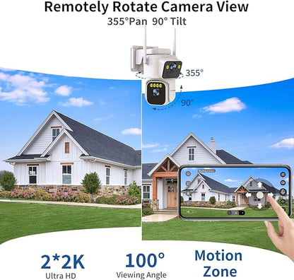 Luovisee Dual Lens Outside Cameras for Home Security Cameras 4 Pack,2.4G & 5G WiFi,Solar Battery Powered Camera with AI Motion Siren,SD/Free Cloud Storage,No Monthly Fee,Color Night Vision,Waterproof