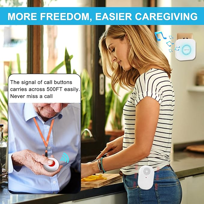 CallToU Wireless Caregiver Pager Call Button Life Medical Alert Systems for Seniors at Home Disabled, Patient Elderly Monitorig Nurse Call Bell Help System Calling Vibration Pagers (3)