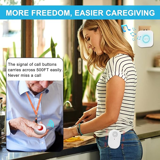 CallToU Wireless Caregiver Pager Call Button Life Medical Alert Systems for Seniors at Home Disabled, Patient Elderly Monitorig Nurse Call Bell Help System Calling Vibration Pagers (2)