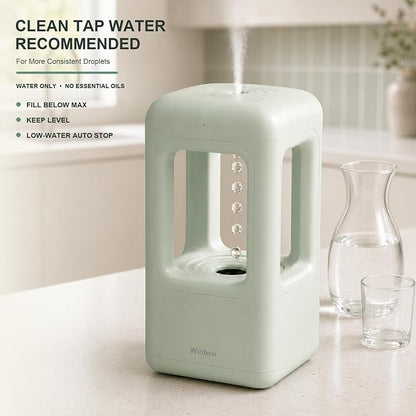 600mL Mini Cool Mist Humidifier with Anti-Gravity Water Drop Display for Desk, Home Office and Indoor Plants, Plug-In, Green