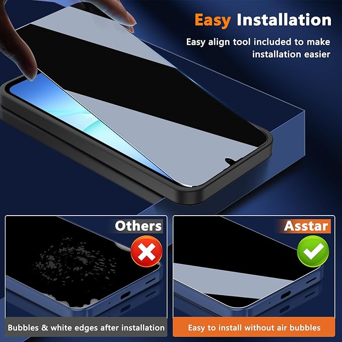 Asstar [2 Pack Privacy Screen Protector for Samsung Galaxy A17 5G, 9H Tempered Glass Privacy Samsung Galaxy A17 5G Privacy Screen Protector,Anti-Scratch Case Friendly Easy Install Accessories