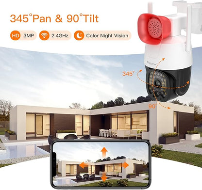 VSTARCAM 3MP Security Camera Outdoor,Home Camera Security, Outdoor WiFi Camera with 2.5-Inch High-Decibel Speaker, 360° PTZ Camera, Motion Detection,Two-Way Audio,Siren, Color Night Vision 01