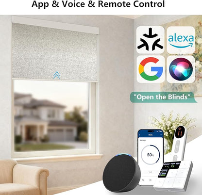 Motorized Blackout Roller Shades with Remote – Smart Blinds for Bedroom, Alexa Google Home Siri, Matter Compatible, Custom Electric Window Shades, Cordless Rechargeable