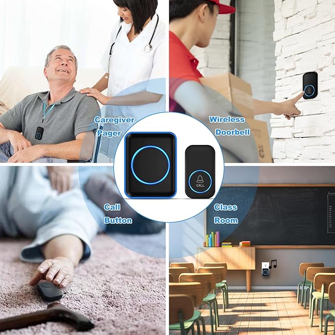 Caregiver Pager, FullHouse Wireless Call Button 1000+ Feet, SOS Alert Nurse Calling Elderly Fall Help System for Patient/Disabled Monitoring at Home, IP55 Waterproof