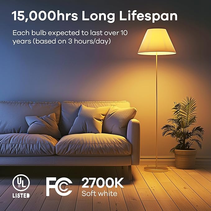 Linkind A19 LED Light Bulbs Dimmable, 40 Watt Equivalent, E26 Base, 2700K Soft White, 5W 450 Lumens CRI80+, 120V, UL Listed FCC Certified, LED Lights for Bedroom Living Room Home Office, 6 Packs