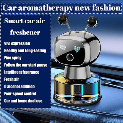 Robot Intelligent Aromatherapy Machine, Smart Cute Robot Car Air Freshener - Fine Spray/Fillable/Four-Gear Adjustment/Vibration Sensing/On-Off/Large Capacity Long-Lasting Fragrance/Gray-V2(Osmanthus)