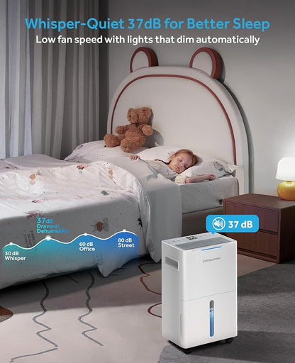 21 Pints Dehumidifier for Basement, 1500 Sq. Ft Dehumidifiers for Home with Drain Hose, Quiet Smart Humidity Control for Bedroom Bathroom with Auto Shut Off, 24H Timer (White)