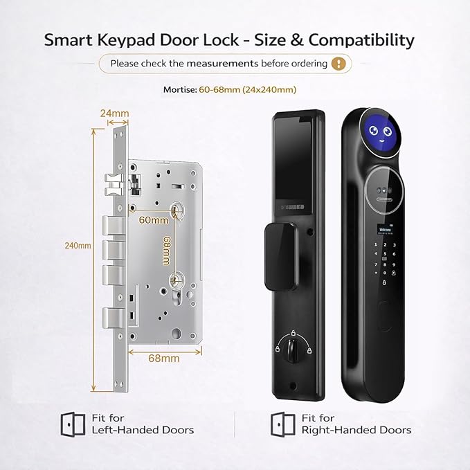 3D Face Recognition Smart Door Lock with Camera: AI Voice commandes, Video Intercom, Palm Vine, Tuya App Access, Biometric Fingerprint& Keyless Entry, Heavy Duty, Aluminum, for Home & Office