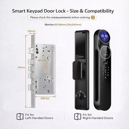 3D Face Recognition Smart Door Lock with Camera: AI Voice commandes, Video Intercom, Palm Vine, Tuya App Access, Biometric Fingerprint& Keyless Entry, Heavy Duty, Aluminum, for Home & Office