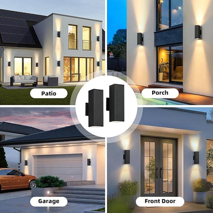 tewei LED Square Up and Down Lights Outdoor Wall Lights, Matte Black Exterior Lighting Fixtures with 7W LED Bulbs, Modern Outdoor Sconce Lights for House, Garage, Porch, Doorway, 2 Pack
