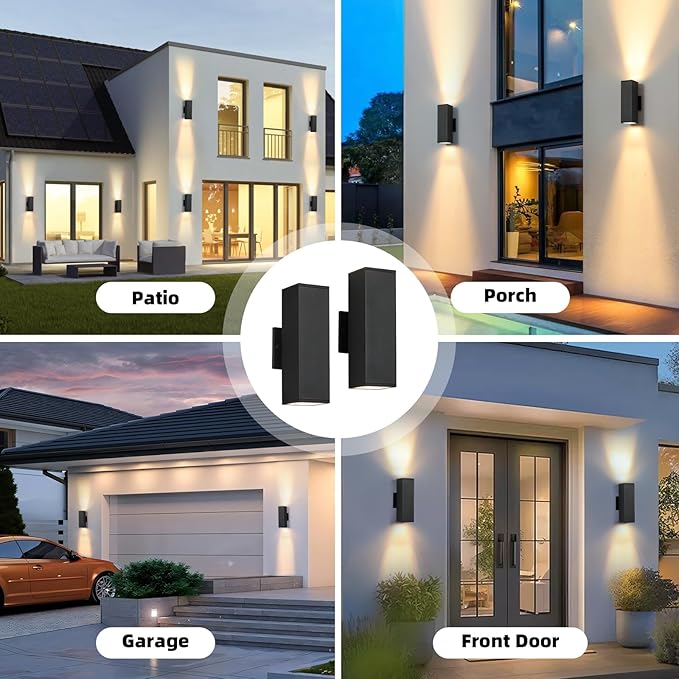 tewei 4 Pack LED Square Up and Down Lights Outdoor Wall Lights, Matte Black Exterior Lighting Fixtures with 7W LED Bulbs, Modern Outdoor Lights for House, Garage, Porch, Doorway