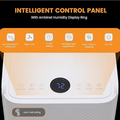 30Pints Dehumidifier with Drain Hose, 2,000 Sq.Ft Dehumidifier for Basement, 2L/0.53 Gallon Tank, Energy Star Cert. 38dB, Humidity Display Ring, Humidity Remover for Home, Bedroom & Bathroom