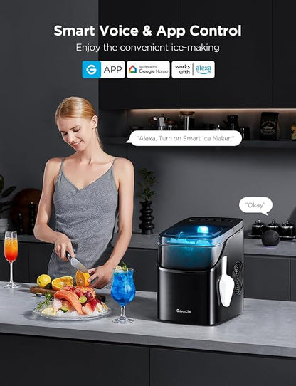 GoveeLife Smart Ice Maker Countertop, Portable Ice Machine with Voice Control, 9 Ice Cubes in 6 Minutes 3 Sizes, 26lbs/24Hrs, Self Cleaning RGB Lights, Quiet Ice Maker with Scoop for Kitchen Black | 9 Ice Cubes in 6 Mins 3 Sizes, Self Cleaning, RGB Lig...