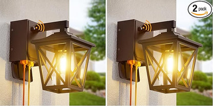 Ehaho Porch Lights with Outlet, Dusk to Dawn Outdoor Light Built-in, Waterproof Anti-Rust Lantern Outside Light with GFCI Outlet, Wall Sconce Light with Plug for Front Door (Brown 1 PC) (Pack of 2)