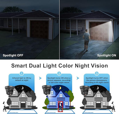 Anpviz 5MP PoE IP Camera Outdoor, Metal Turret Wired Security Camera with Audio, Human Vehicle Detection, Color Night Vision, 3072x1728@20fps, 114° FOV, WDR, IP67 Waterproof, Black, IPC-D3053BD-S-N