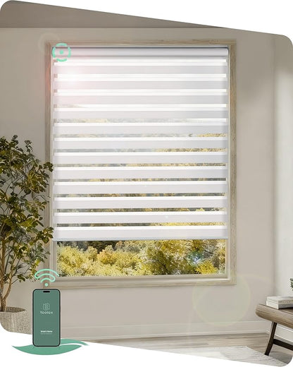 Yoolax Motorized Zebra Blinds, Electric Zebra Shades for Indoor Windows, Motorized Shades Light Control Horizontal, Automatic Window Shades for Bedroom Office Kitchen (80% Shading White, 35" x 72")