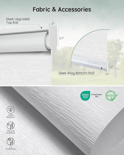 Yoolax Motorized Blinds with Remote, 100% Blackout Smart Blinds for Bedroom Home Office, Automatic Roller Window Shades Work with Alexa Voice Control, No Valance (Jacquard White, 37" W x 72" H)