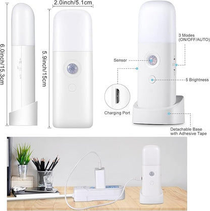 CREWEEL Rechargeable Motion Sensor Night Light, Battery Operated nightlights, Dimmable Motion Sensor Light Indoor, Cordless Motion Activated Night Lights for Adults, Bathroom, Bedroom, Hallway(2Pack)