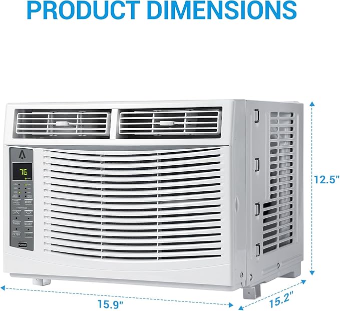 6000 BTU Window Air Conditioner, Smart WiFi AC Unit with Remote Control & Digital Display, Quiet Cooling for Small Rooms up to 250 Sq. Ft., Dehumidifier & Fan Modes, Easy Installation, White