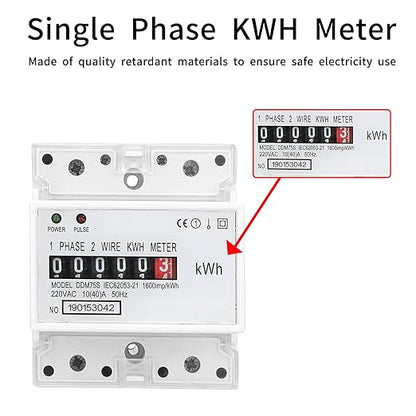 Electric Meter, Single Phase 4P LED DIN-Rail Electricity Power Consumption Wattmeter Energy Meter DDM75S 10 to 40A Digital Display