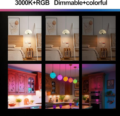 KLG E12 LED Bulb, 12 WRGB Colors Dimmable, 2.5W Small T3/T4 Candelabra Base Light Bulb, 4 Auto Modes with Sync & Memory, 25W Equivalent, 2 Pack