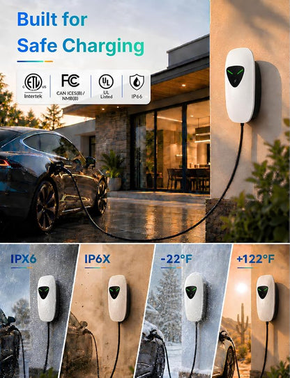 48A Level 2 EV Charger Station Hardwired, J1772 240V 11.5kW WiFi App 25ft | Garage Home Driveway EV Charger,2.4GHz Smart Control,RFID Access,Indoor Outdoor Installation,UL ETL FCC Certified,Overheat