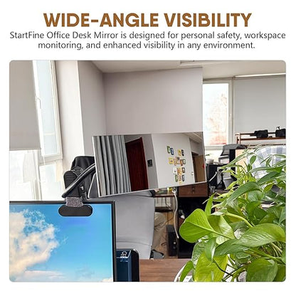 Clip on Security Mirror Convex Desk Office Cubicle for Personal Safety Desk Rear View Mirror Monitor Computer to See Behind You Flexible Gooseneck Rectangle 6.69"x2.95" Frameless
