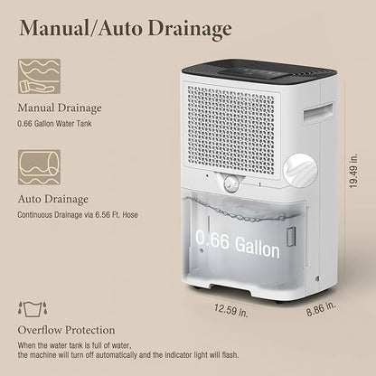 4500 Sq. Ft Dehumidifier with Drain Hose - Ideal for Bedrooms, Basements, Bathrooms, and Laundry Rooms - with Digital Control Panel, 24 Hr Timer, and Front Humidity Display