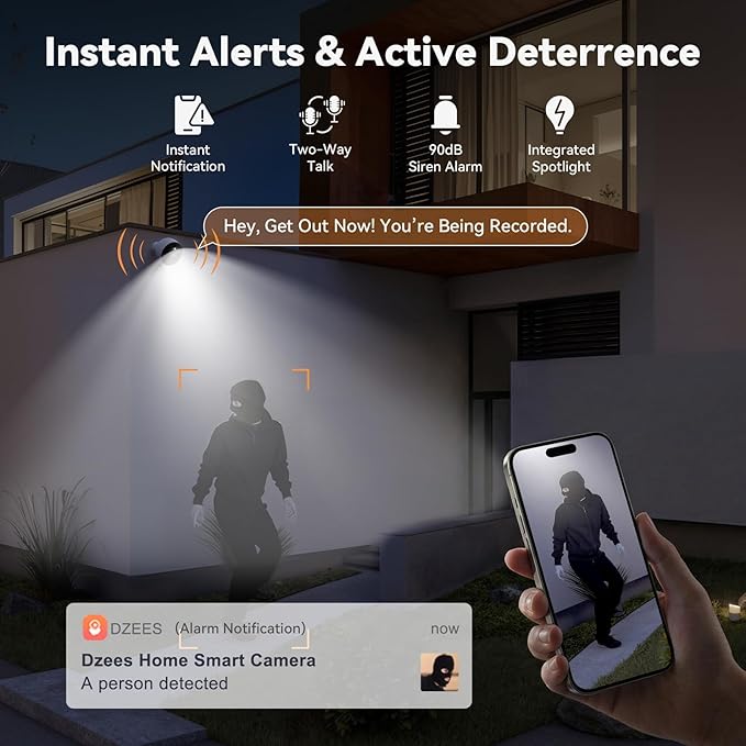 Dzees Magnetic Security Cameras Wireless Outdoor,2K AI Cameras for Home Security, Battery Powered, 1Min Install, 2-Way Audio,IR Color Night Vision, Cloud & SD Card Storage, Outside Indoor Surveillance