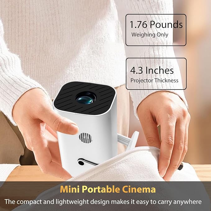 Mini Projector With Wifi And Bluetooth, Built-in Apps,Movie Projector | Electric Focus Portable Projector, 1080P Video Projector for Bedroom, Supports Smartphone/TV Stick/iPad/PS5/Laptop/HDMI/USB