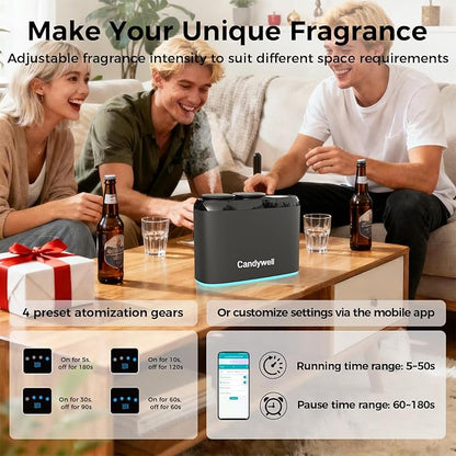Smart Essential Oil Diffuser with Dual Nozzle & App Control, Waterless Diffuser for 1500 Sq Ft, with 4 Timer & 4 Mist Levels, Hotel Scent Diffuser for Home & Office