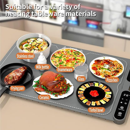 Electric Warming Tray&Food Warming MatFast Full Surface Electric Warming Tray with 7 Temp-Settings & 8H Timer, Portable Roll Up Food Warmer for Gatherings (Grey, 24''X15'')