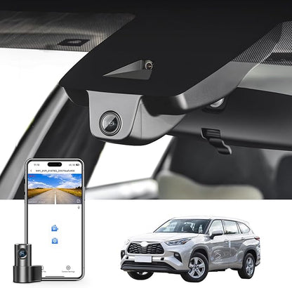 Front 4K & Rear 1080p Dash Cam Custom fit for Toyota Highlander& Hybrid Gen4 UX70 2020 2021 2022 2023 2024 2025 2026 (Model A), XLE XSE Limited Platinum, Integrated OEM Look, App & WiFi, 128GB Card