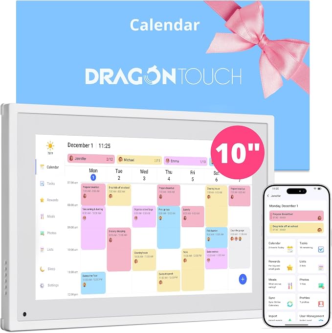 10.1" Digital Calendar Chore Chart – 1080P Full HD Interactive Touchscreen, Smart Family Planner, Hearth Display Digital Wall & Desk Mountable for Seamless Scheduling