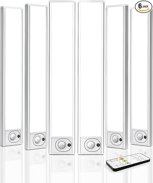 6Pack 12inch Under Cabinet Lighting, Rechargeable Motion Sensor Light Wireless Indoor, Dimmable 3 Color Temps Closet Lights with Remote, Indoor Under Counter LED Lights for Kitchen, Stairs
