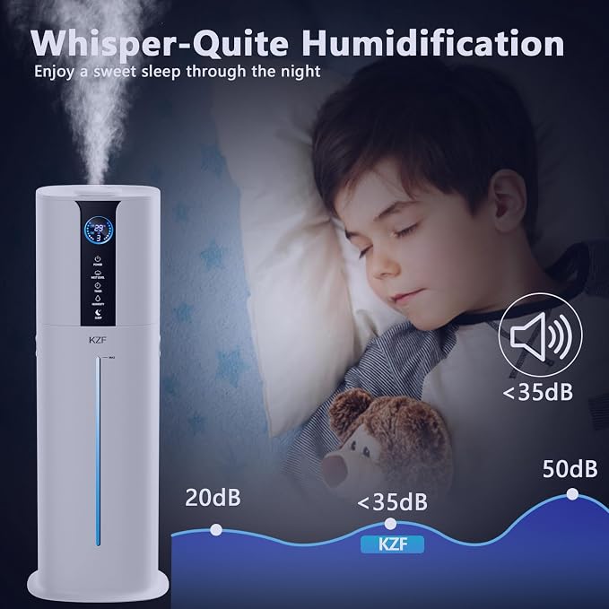 KZF 9L Smart Humidifiers for Bedroom Large Room, 2.3Gal Cool Mist Top Fill Diffuser App & Remote Control, 3 Mist Modes, Quiet Humidifier for Home Office Plant (App Control, White)