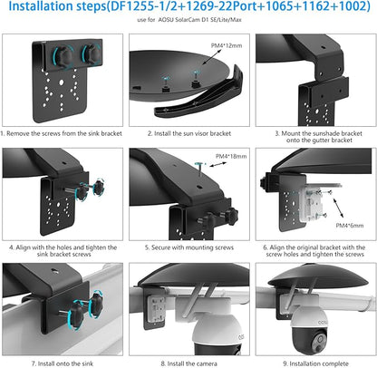HOLACA Universal PTZ Camera Gutter Mount and Sun Rain Shade Cover for AOSU ANSQUE Eufy SEHMUA Tapo Cinnado Reolink Security Cameras, Shield Compatible with PTZ Cameras