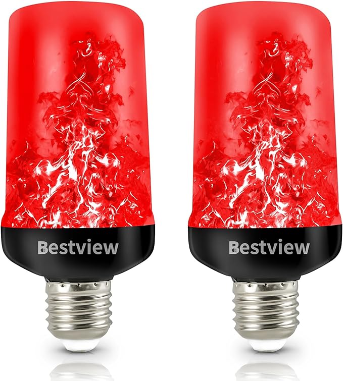 Bestview LED Flame Effect Light Bulbs,4 Modes Smart E26/E27 Base Flickering Fire Light Bulb with for Halloween, Christmas, Party, Porch, Indoor&Outdoor Home Decoration Lighting (Red 2 Pack)