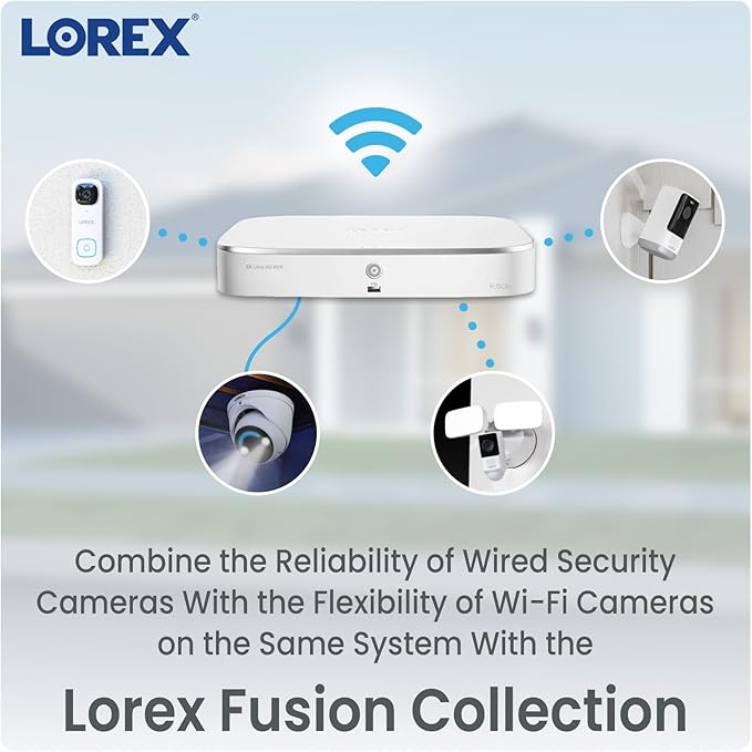Lorex 4K 16 Camera Capable (8 Wired/8 Fusion WiFi) 2TB NVR System - Wired + Wireless Connectivity Capability, Remote Viewing, Local Storage & No Fees – Added Protection to Lorex Security Cameras
