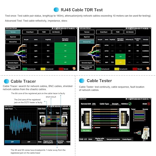 Upgraded 8K IP Camera Tester with PoE, WANLUTECH CCTV Test CVI TVI AHD SDI Analog Camera Test 5.4inch Touchscreen Cable Tracer RJ45 Cable TDR Test RS485 HDMI in VGA in (IPC-5200C Plus)