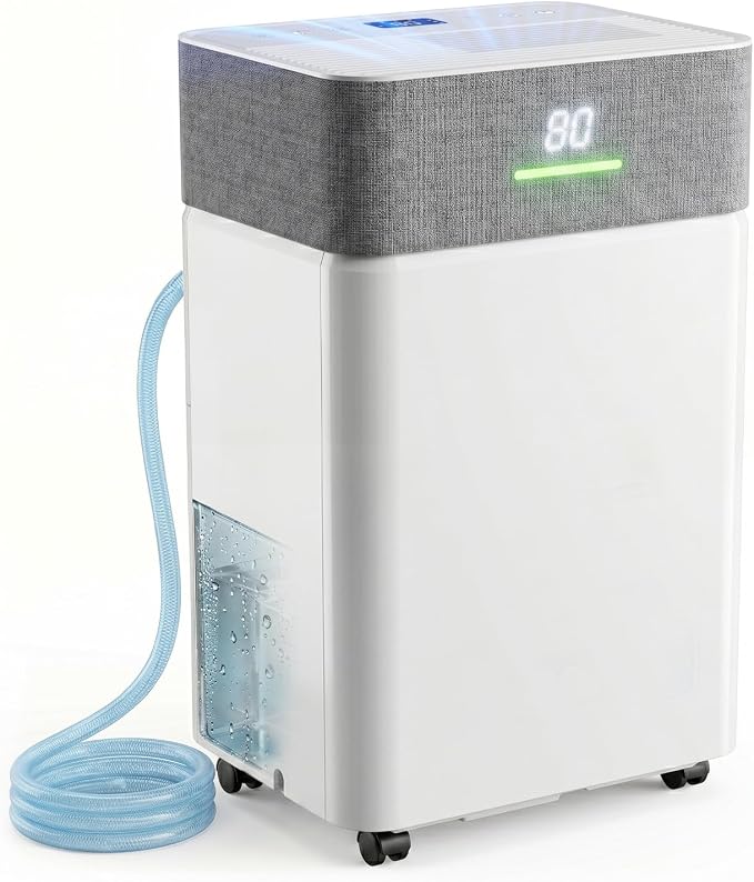 Uthfy 2500Sq.Ft Dehumidifier for Basement with Drain Hose,Large Quiet Smart Compressor Dehumidifiers for Home/Bedroom/Bathroom,Reusable Filter,Dual-Screen,Child Lock,Intelligent Humidistat,24H Timer