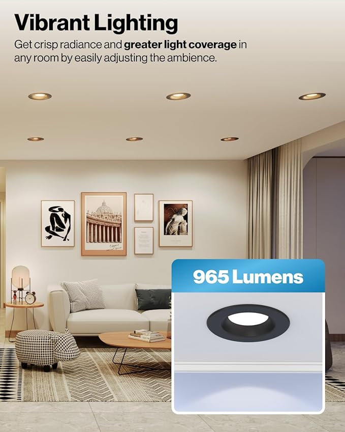 Sunco 4 Pack LED Black Recessed Light 6 Inch, 5CCT 2700K/3000K/3500K/4000K/5000K Selectable, Dimmable Can Lights, Baffle Trim, 13W=120W, 965 LM, Damp Rated, Retrofit Installation, UL Listed