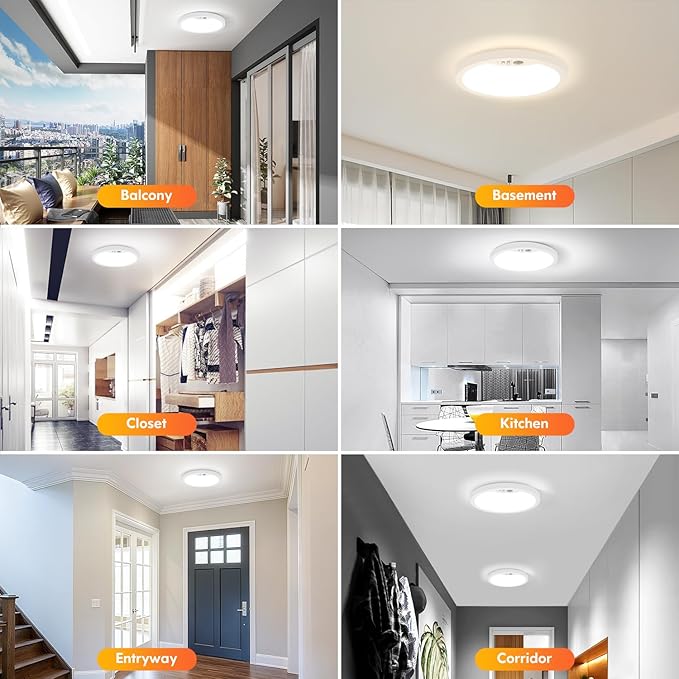 Brightever 2 Pack Motion Sensor Ceiling Light Wired, 2700K/4000K/6500K Small LED Flush Mount Light Fixture, 7 Inch 15W Selectable Motion Activated Closet Lights with Timer for Hallway, Non-Dimmable