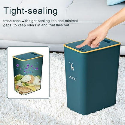 XPIY Trash Can with Lid, 2 Pack 4 Gallons/15 Liters Garbage Can with Press Top, Small Trash Can Dog Proof, Plastic Trash Bin, Waste Basket for Bathroom|Kitchen|Bedroom|Office (2, Green)